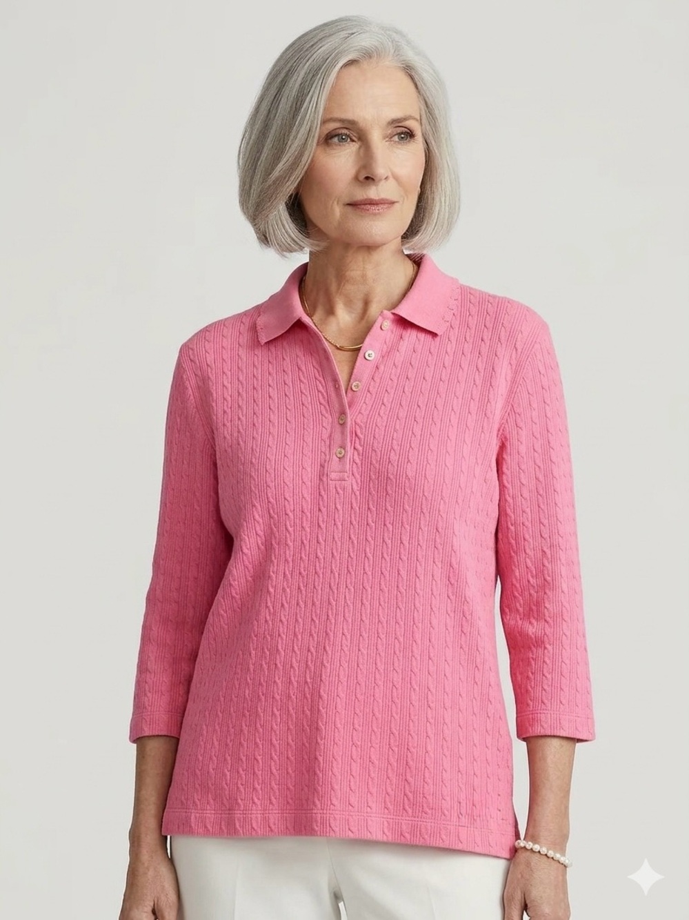 Lauren Ralph Lauren Pink Cable-Knit Polo Sweatshirt XL